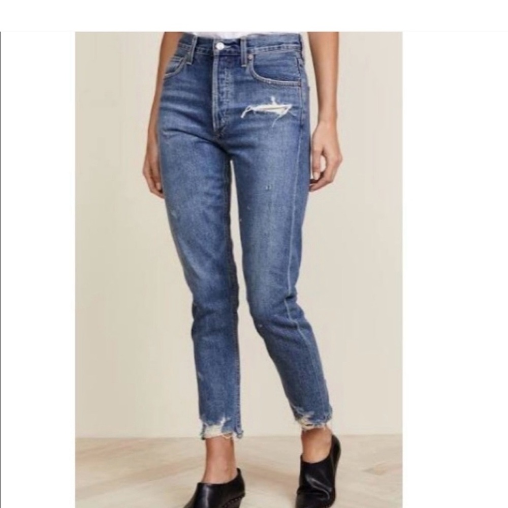 Agolde Cropped Distressed Blue Ankle Jeans